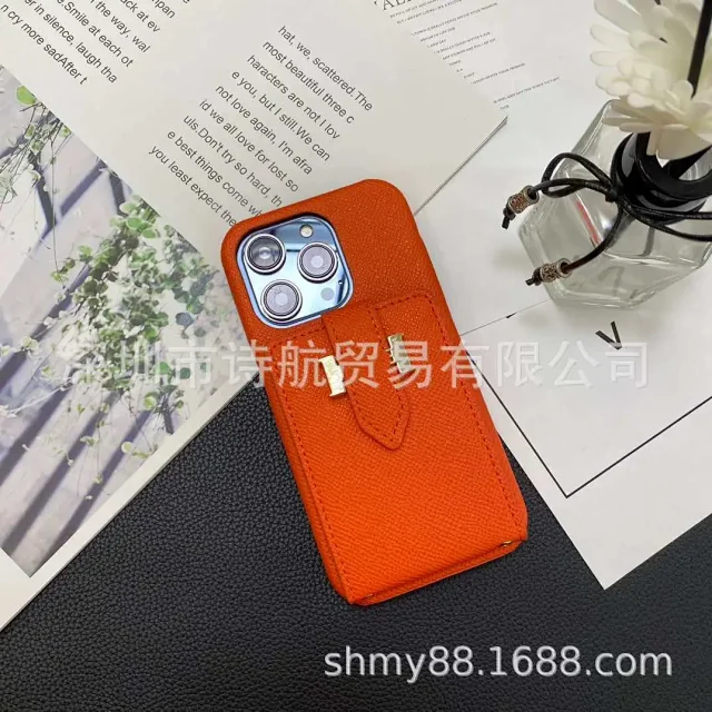 Unbranded Phone Cases Textured faux-leather case with rear card pocket and gold-tone clasp product detail image 7