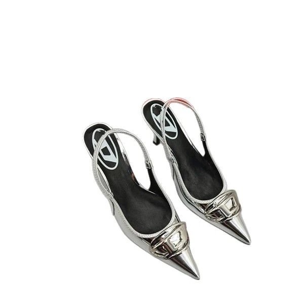 Unbranded High Heels Silver pointed-toe slingback stiletto with metal buckle detail image 5