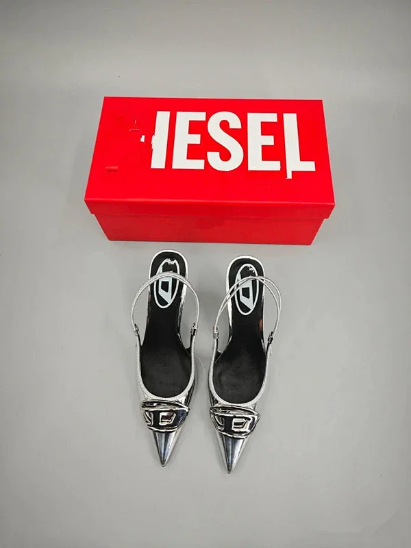 Unbranded High Heels Silver pointed-toe slingback stiletto with metal buckle detail product detail image 5