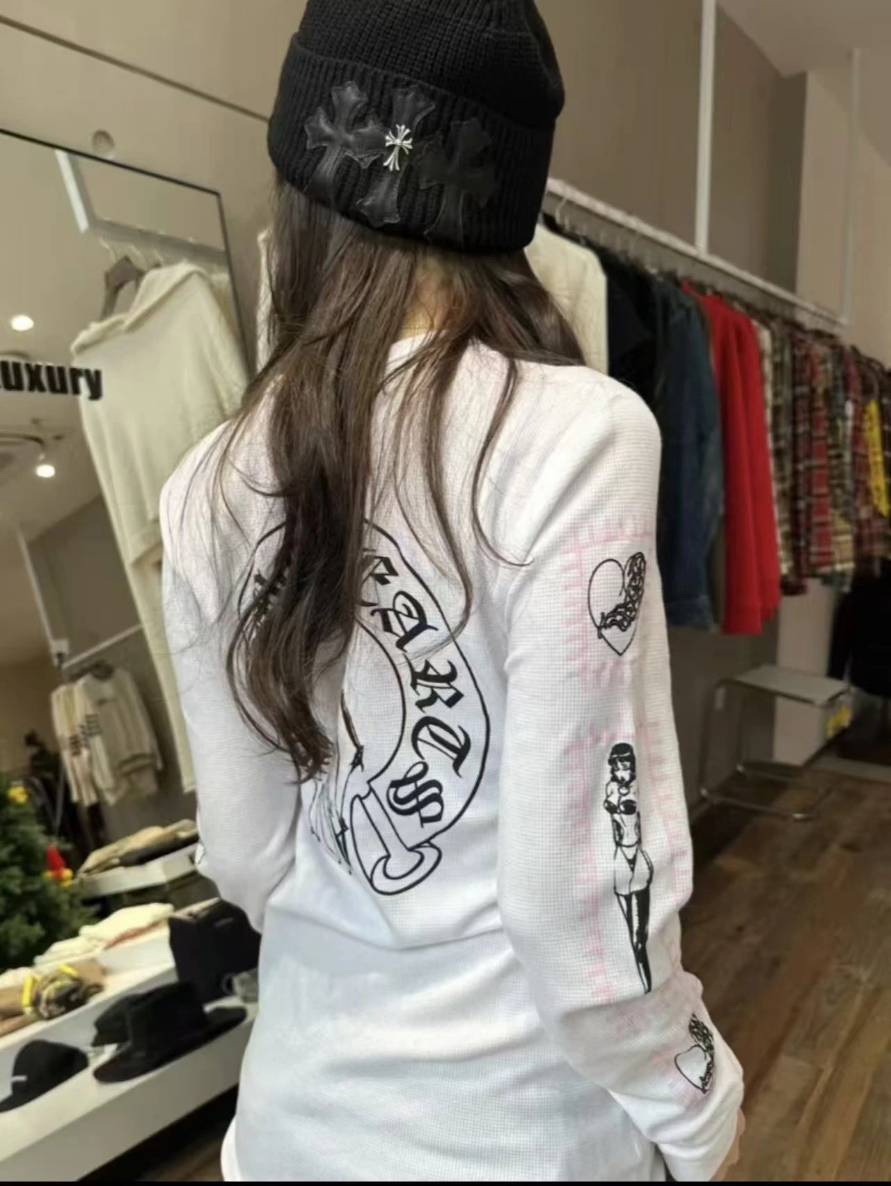 Chrome Hearts Long Sleeve Tee White Graphic Print Top - 9