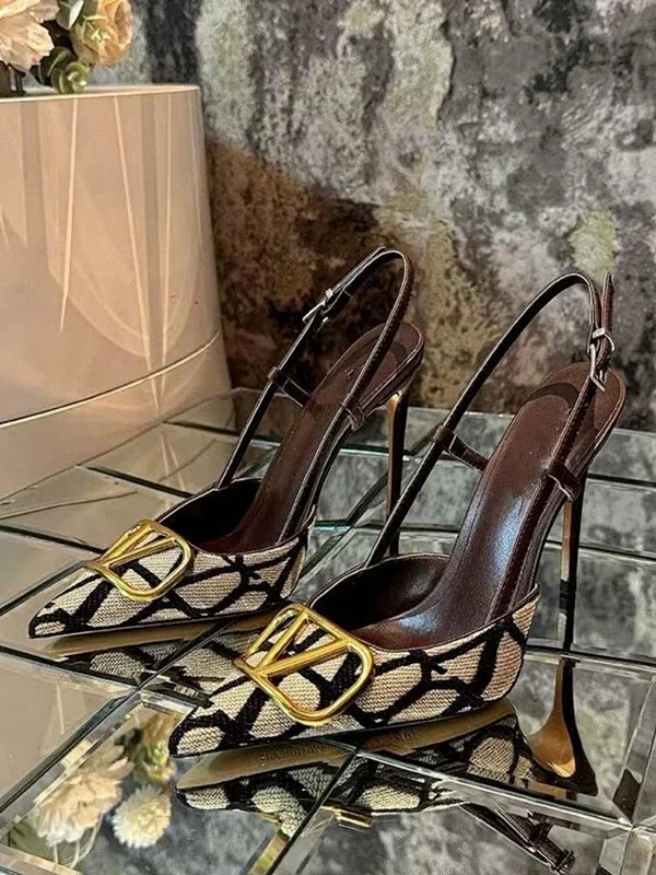 Unbranded High Heels Pointed-Toe Slingback Stiletto with Geometric Buckle product detail image 1