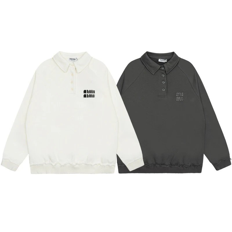 Miu Miu Logo-Embroidered Off-White Polo Sweatshirt - 8