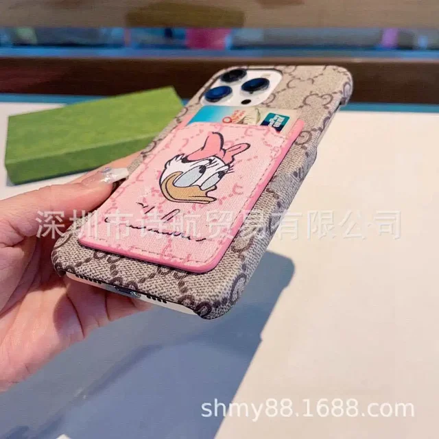 Unbranded Phone Cases Monogram Print Card Holder Case with Cartoon Duck Patch product detail image 5