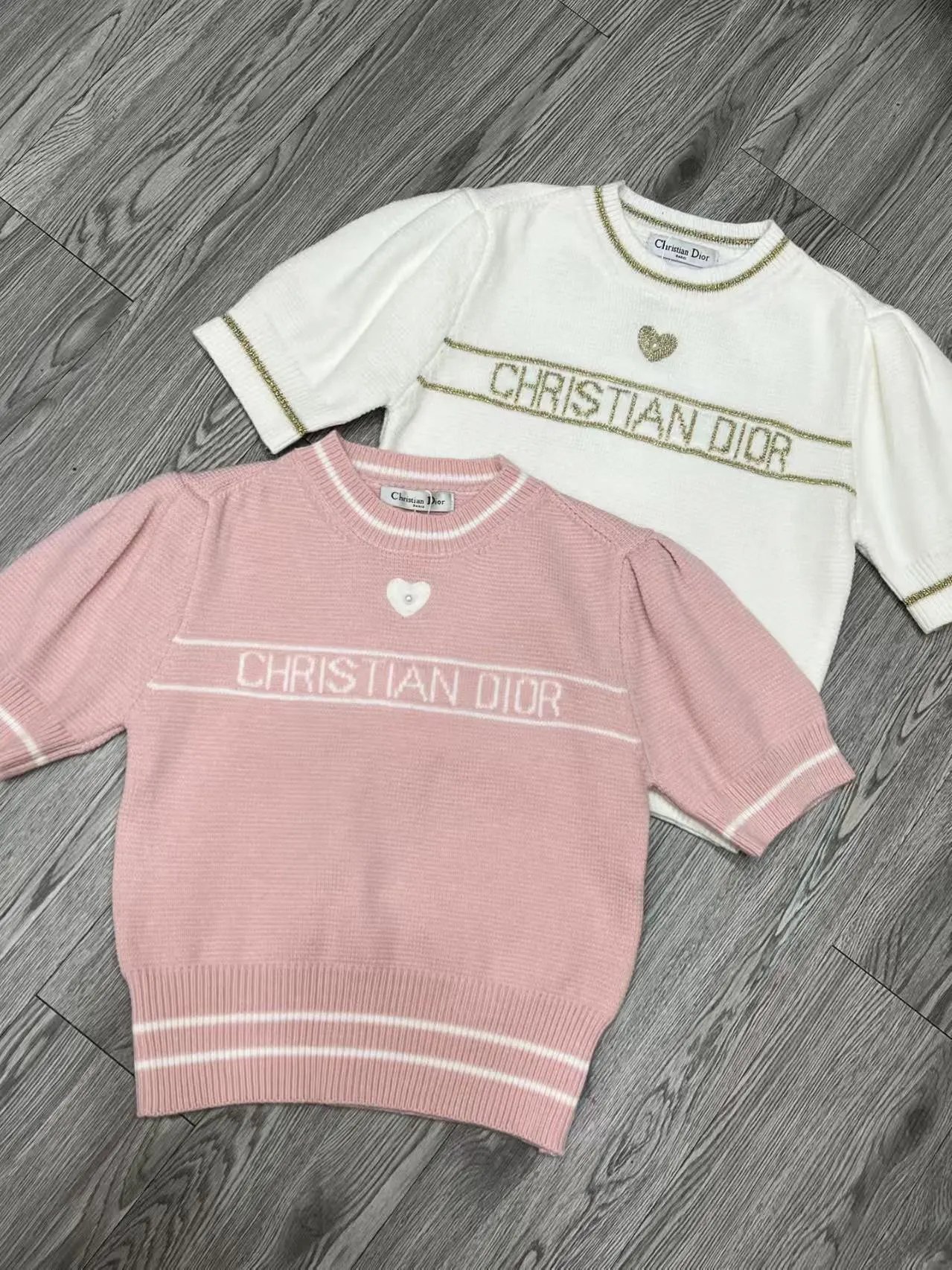 Dior Kids Logo Knit Sweater in Pink and White - 5