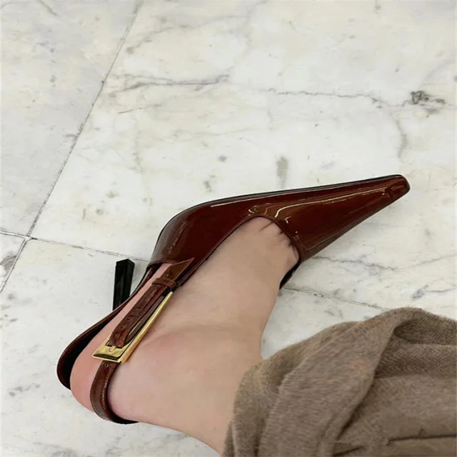 Unbranded High Heels Patent Slingback Pointed-Toe Gold Stiletto Heel product detail image 5