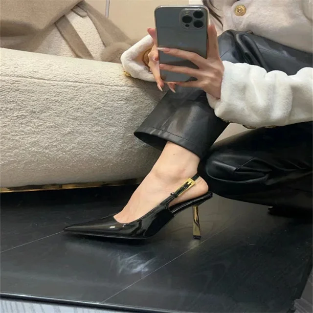 Unbranded High Heels Patent Slingback Pointed-Toe Gold Stiletto Heel product detail image 6