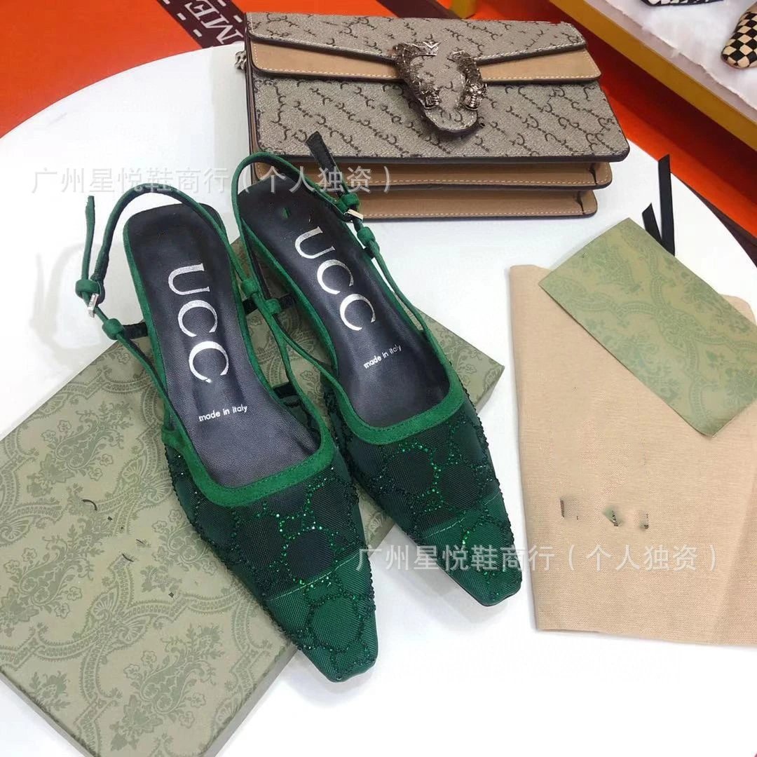 Gucci High Heels Crystal-Embellished Mesh Slingback Kitten image 2