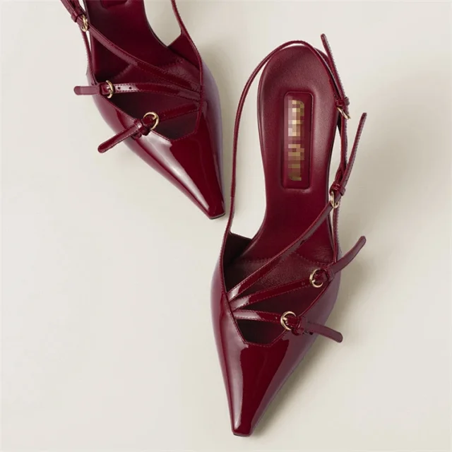 Unbranded High Heels Pointed-Toe Slingback with Strappy Buckle Details product detail image 3