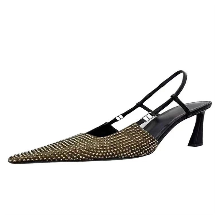 Valentino Garavani Rockstud Spike Pointed-Toe Slingback Heels in Gold and Black - 10