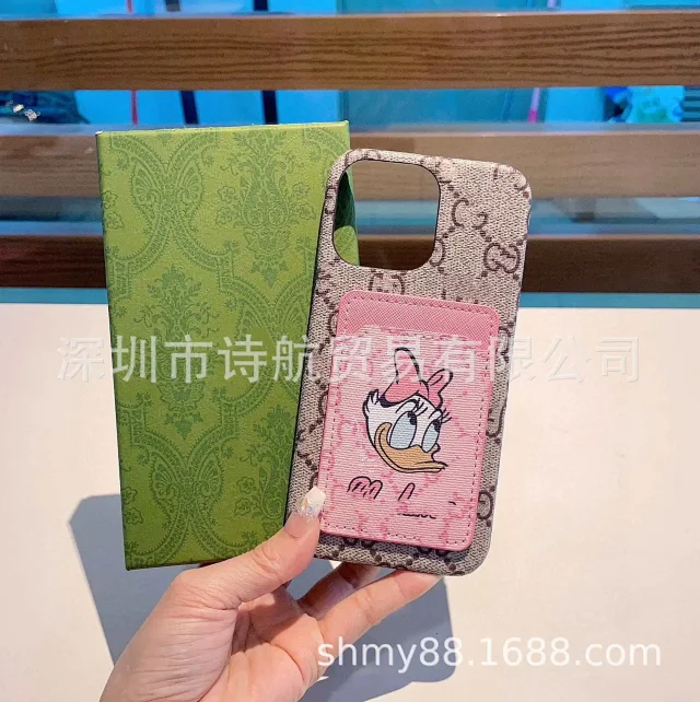 Unbranded Phone Cases Monogram Print Card Holder Case with Cartoon Duck Patch product detail image 6