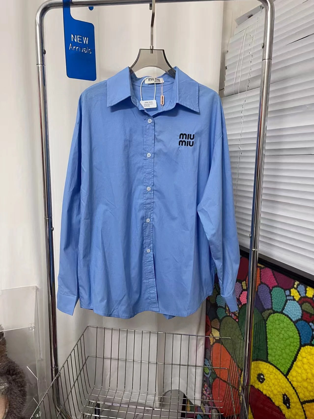 Miu Miu Logo-Embroidered Light Blue Shirt - 2