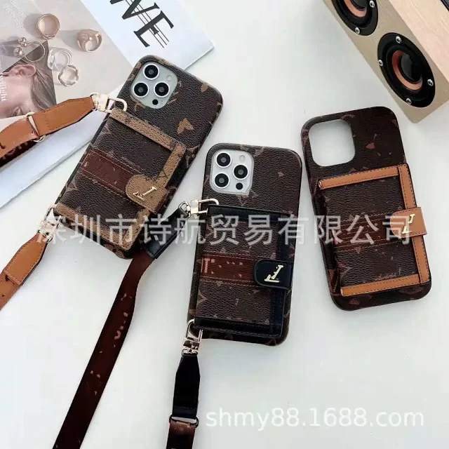 Unbranded Phone Cases Monogram-Pattern Wallet Case with Card Holder and Adjustable Lanyard Strap product detail image 1