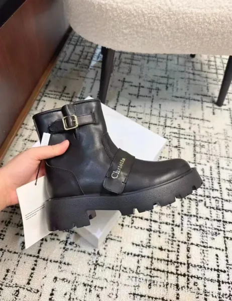 Christina Buckle Strap Chunky Sole Ankle Boots Black - 5