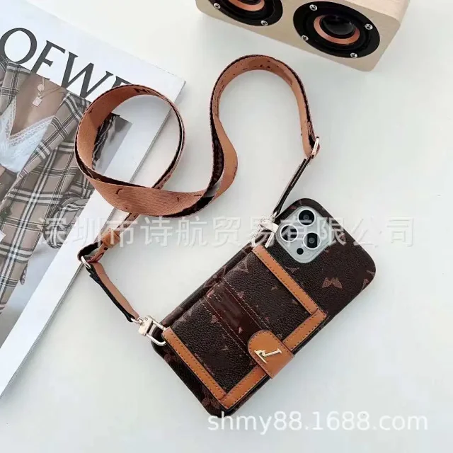 Unbranded Phone Cases Monogram-Pattern Wallet Case with Card Holder and Adjustable Lanyard Strap product detail image 4