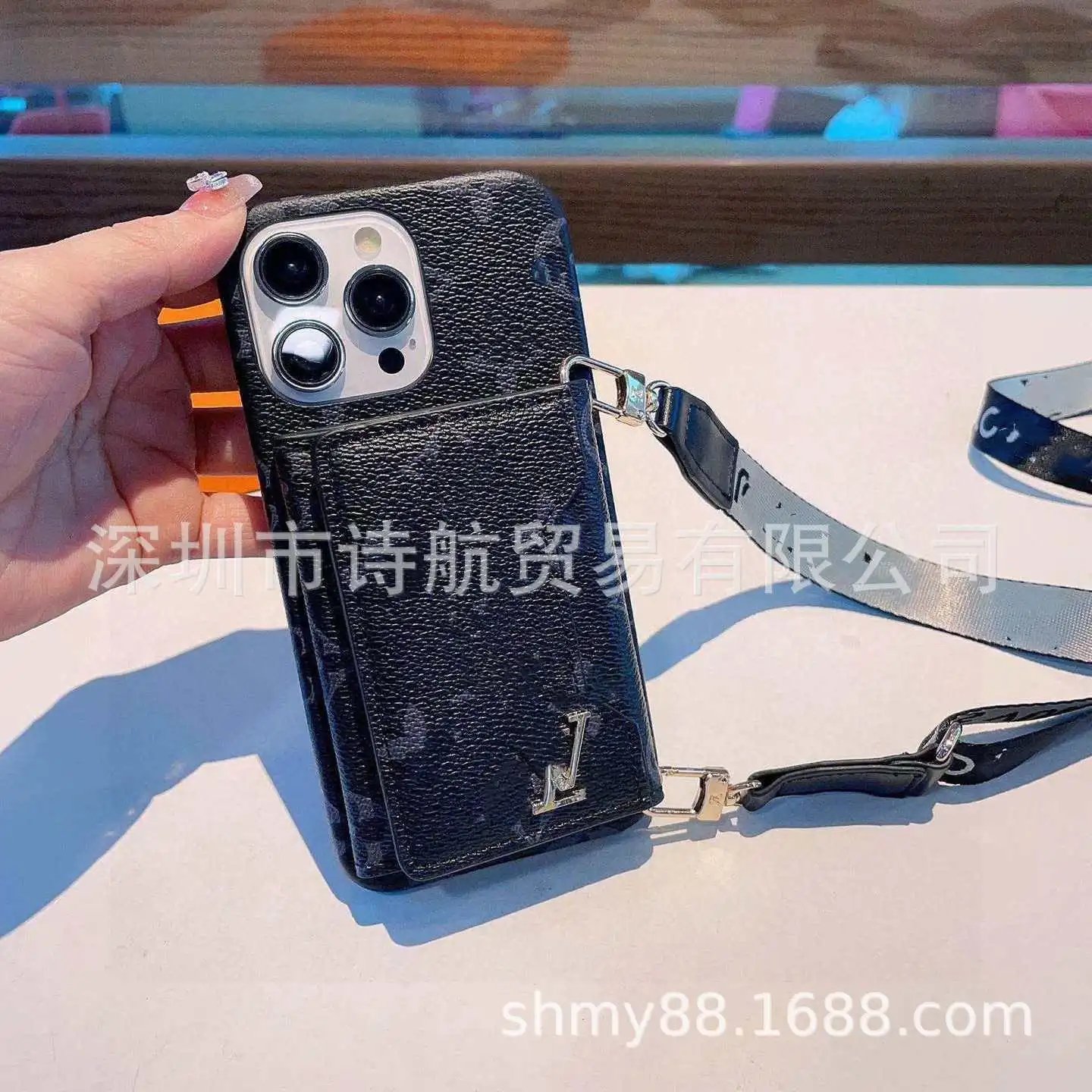 Unbranded Phone Cases Monogram-Pattern Card Holder Case with Detachable Shoulder Strap image 2