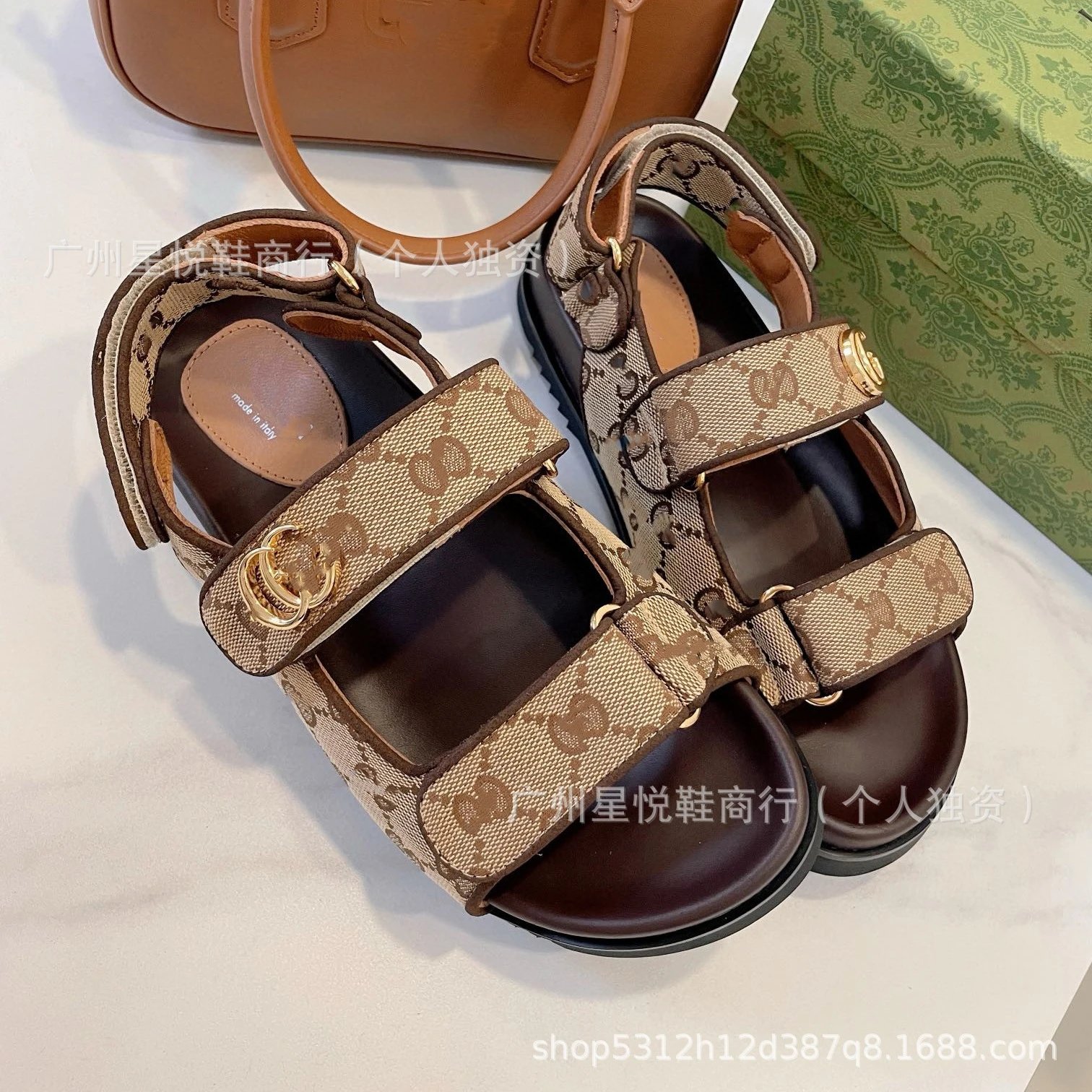 Gucci GG Marmont Slide Sandals Blue Denim-Print - 13