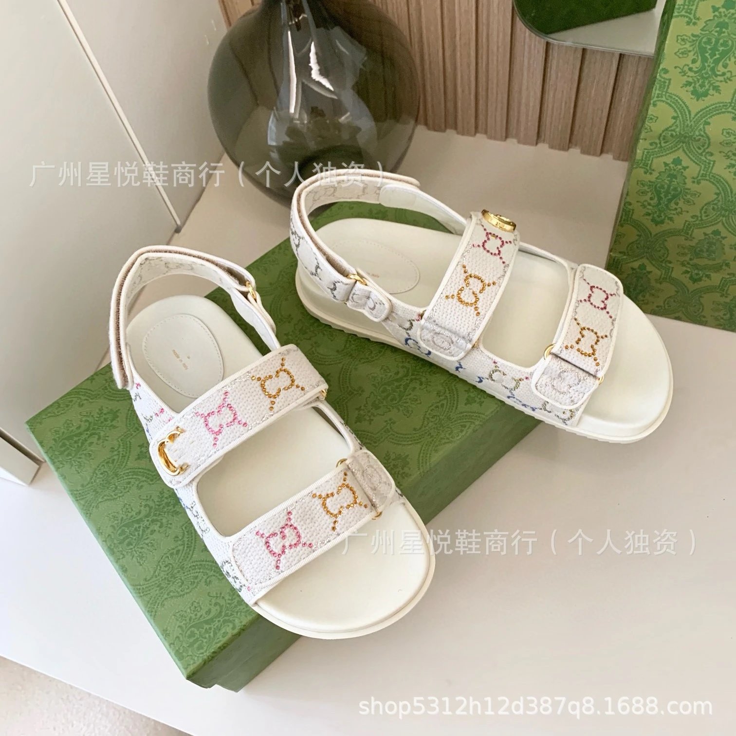 Gucci GG Marmont Slide Sandals Blue Denim-Print - 29