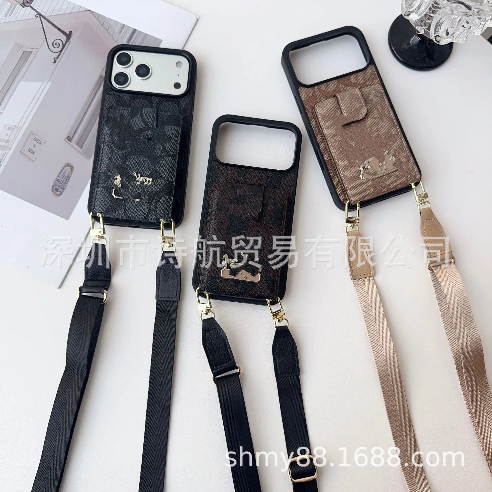 Coach Signature Print Cardholder Phone Case with Strap Black - 4