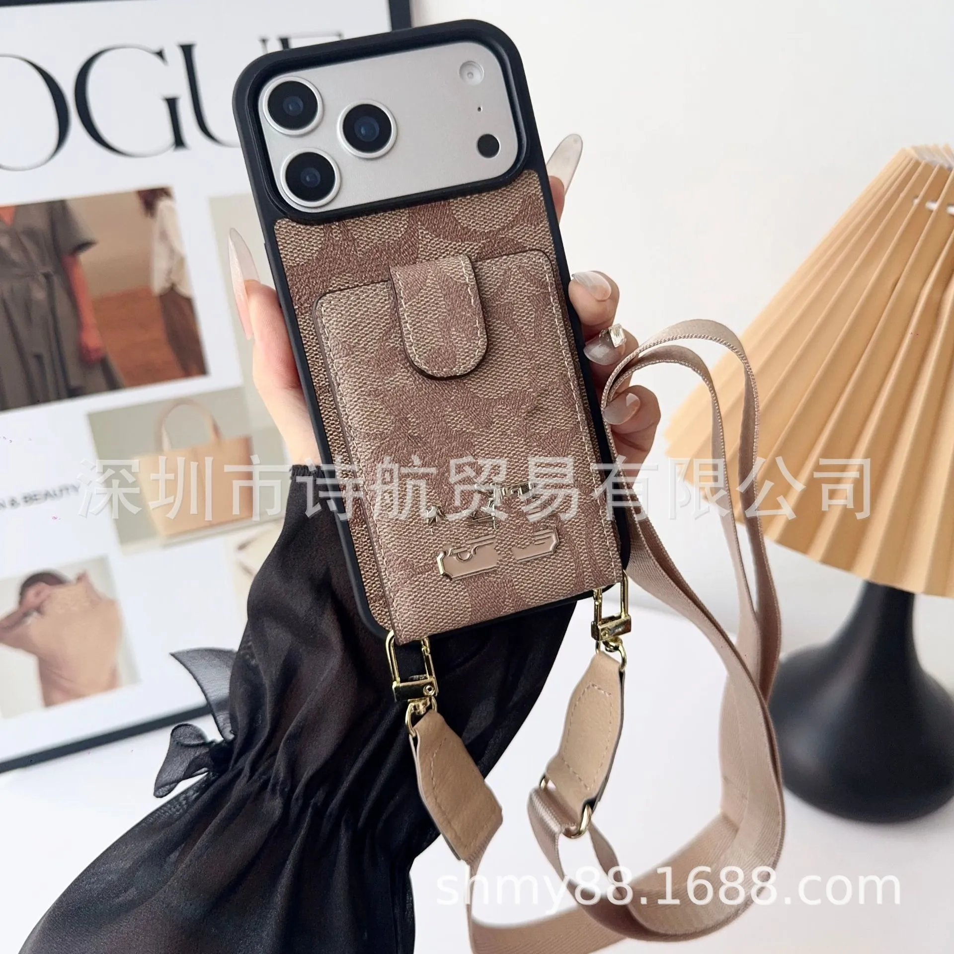 Coach Signature Print Cardholder Phone Case with Strap Black - 6