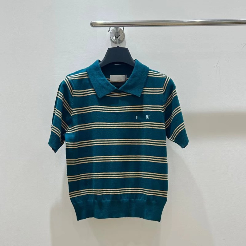 GRA Striped Knit Polo Teal