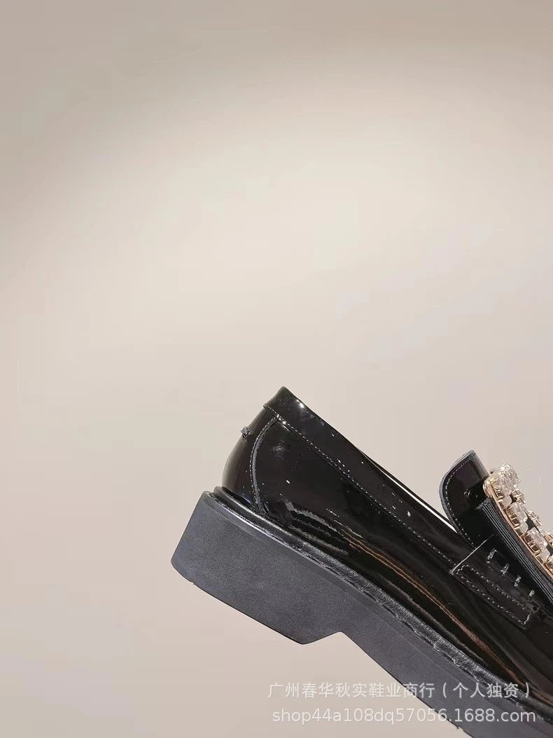 Black Crystal-Buckle Loafers - 9