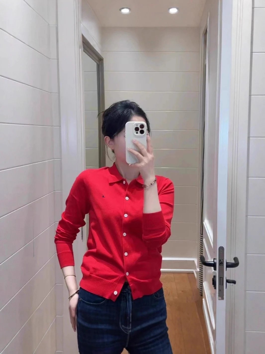 Design Collar Knit Cardigan Beige Cardigan - 5