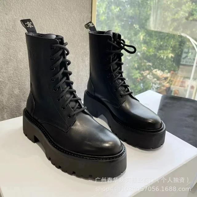 Celine Boots Triomphe Logo Lace-Up Platform Lug-Sole product detail image 7