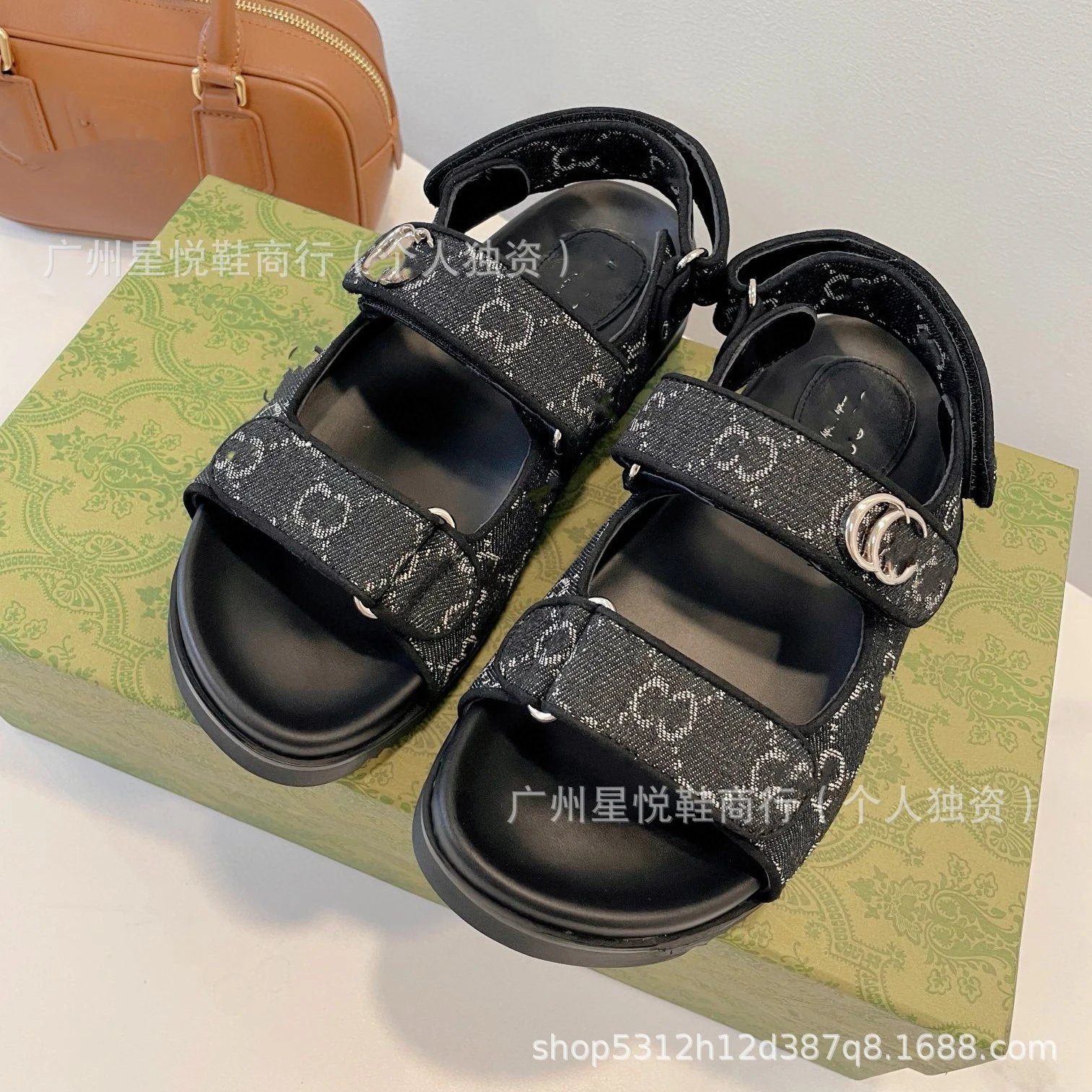 Gucci GG Marmont Slide Sandals Blue Denim-Print - 5