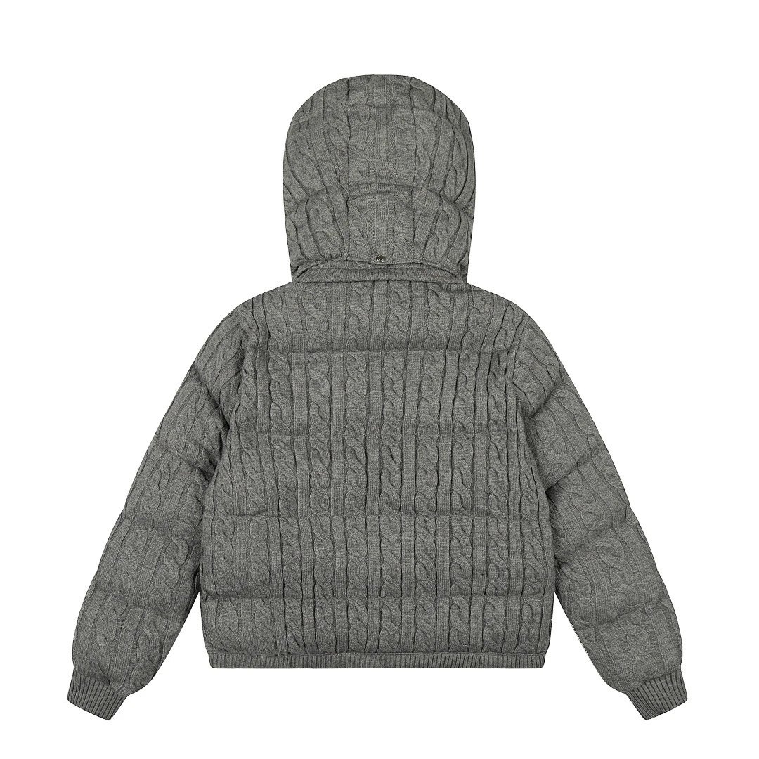 Ralph Lauren Cable Knit Puffer Hoodie Gray Outerwear - 19