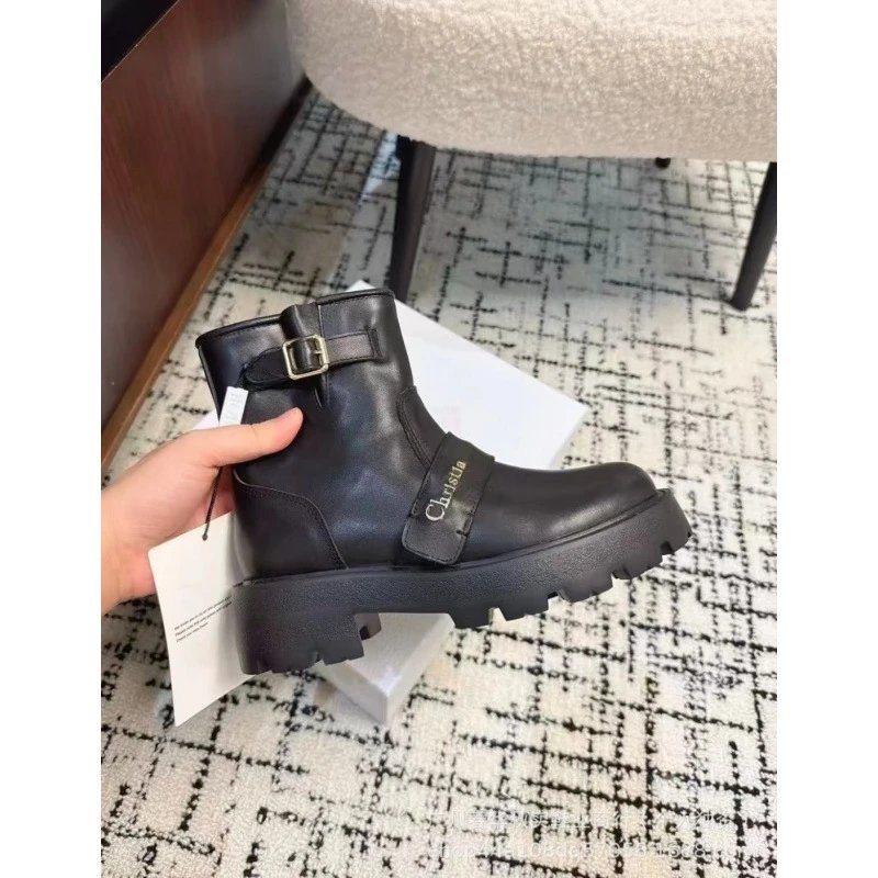 Christina Buckle Strap Chunky Sole Ankle Boots Black - 1
