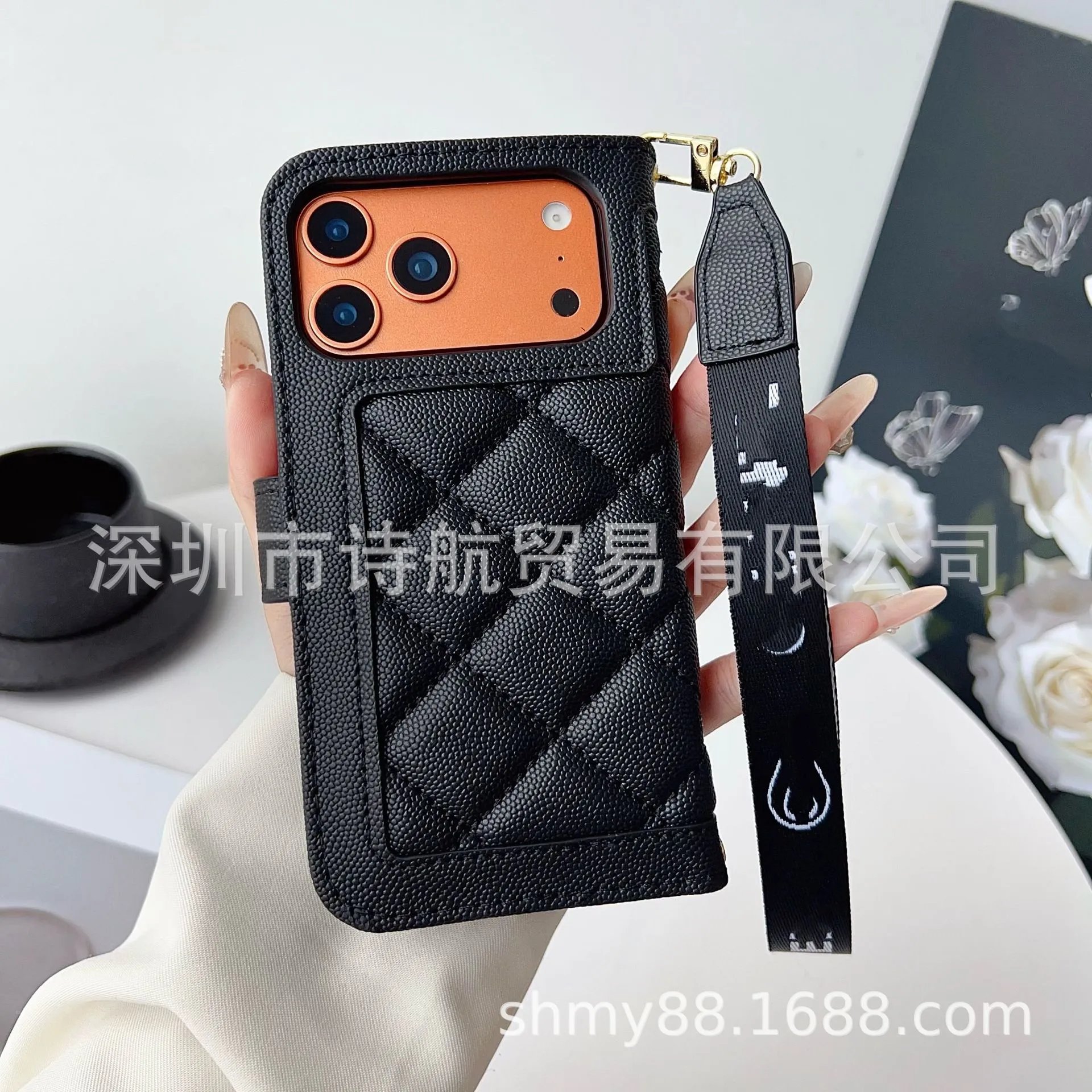 Chanel Classic Quilted Phone Wallet Case Black with Strap - 8