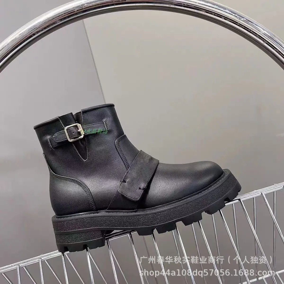 Christina Buckle Strap Chunky Sole Ankle Boots Black - 9