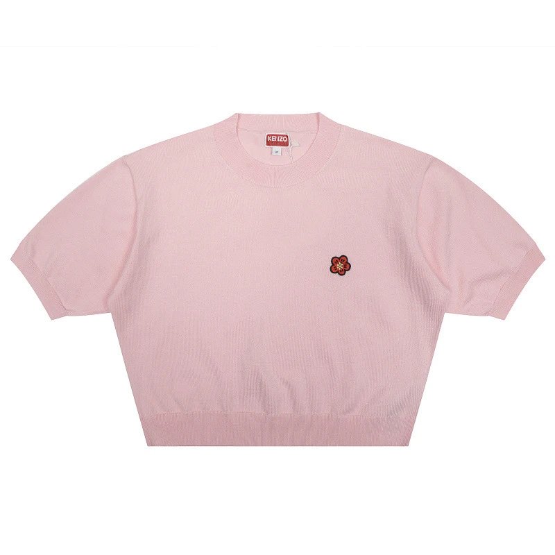 Kenzo Flower Embroidered Cropped Knit Top Black - 19