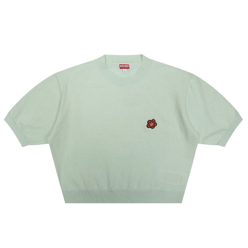Kenzo Flower Embroidered Cropped Knit Top Black - 20