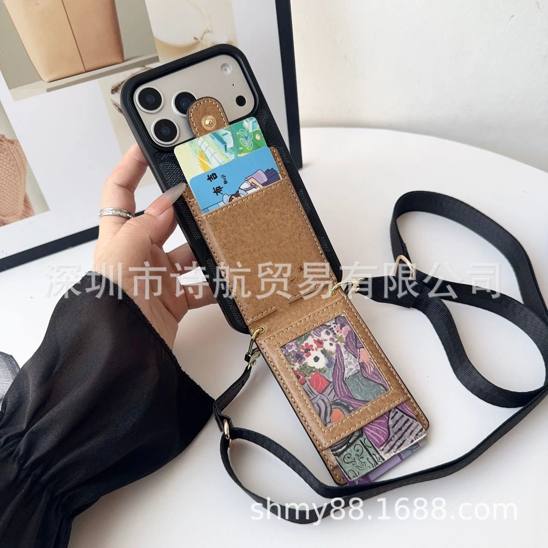 Coach Signature Print Cardholder Phone Case with Strap Black - 8