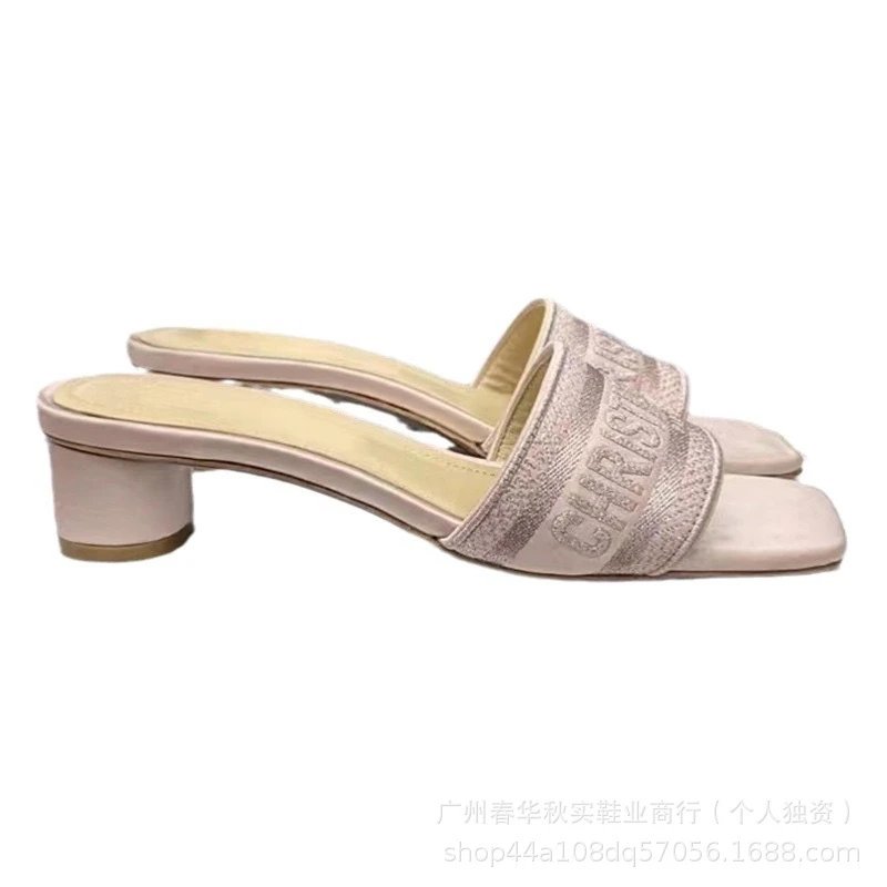 Unbranded High Heels Square-Toe Embroidered Letter Strap Block-Heel Mules image 5