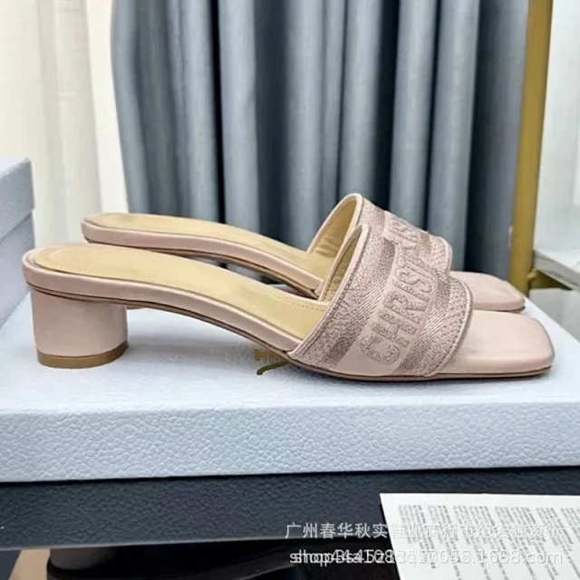 Unbranded High Heels Square-Toe Embroidered Letter Strap Block-Heel Mules product detail image 4