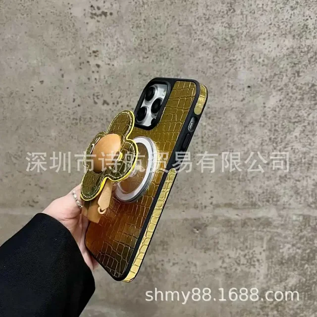 Unbranded Phone Cases Crocodile-Embossed Case with 3D Flower Grip Stand product detail image 7