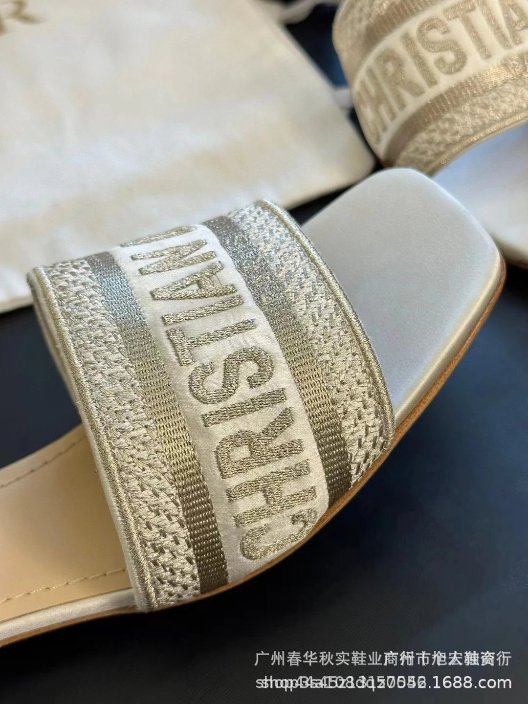 Dior J'Adior Slide Silver Metallic Block Heel Sandals - 7