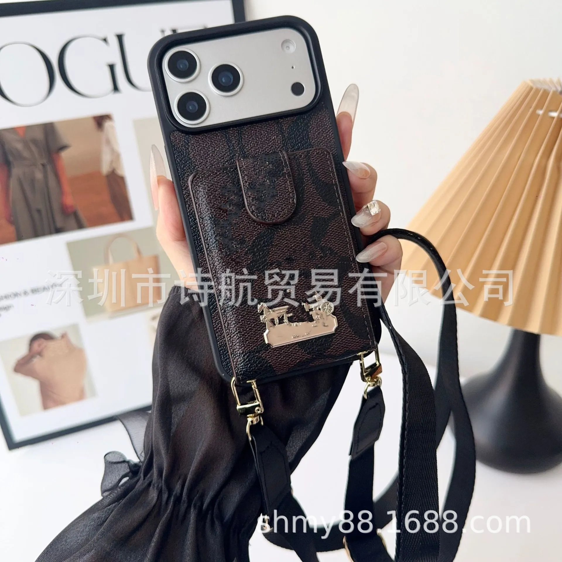 Coach Signature Print Cardholder Phone Case with Strap Black - 5
