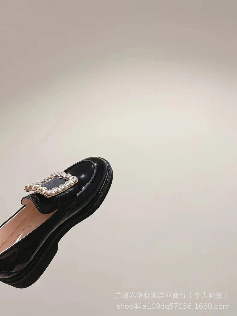 Black Crystal-Buckle Loafers - 7