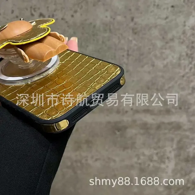 Unbranded Phone Cases Crocodile-Embossed Case with 3D Flower Grip Stand product detail image 8