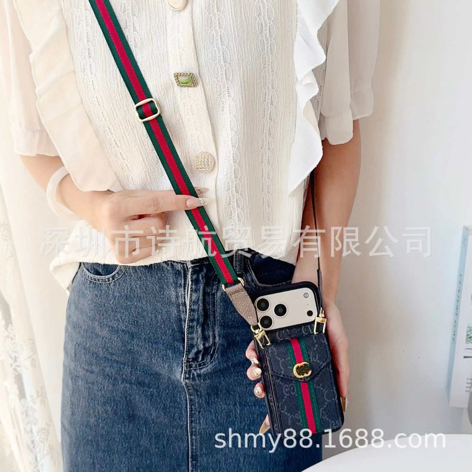 Gucci GG Marmont Phone Crossbody Bag Black Green Red - 10