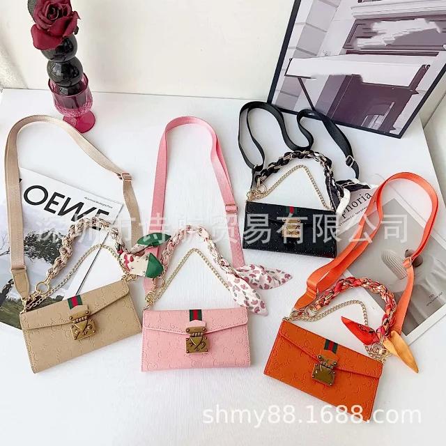 Unbranded Crossbody Bags phone bag with adjustable strap, embossed pattern and flap clasp product detail image 3