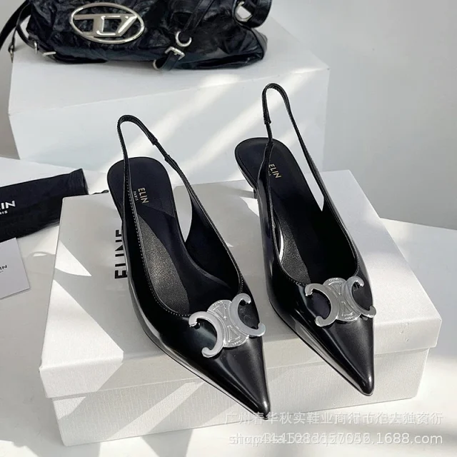 ELIN High Heels Pointed-Toe Slingback Kitten with Metal Logo Accent product detail image 9
