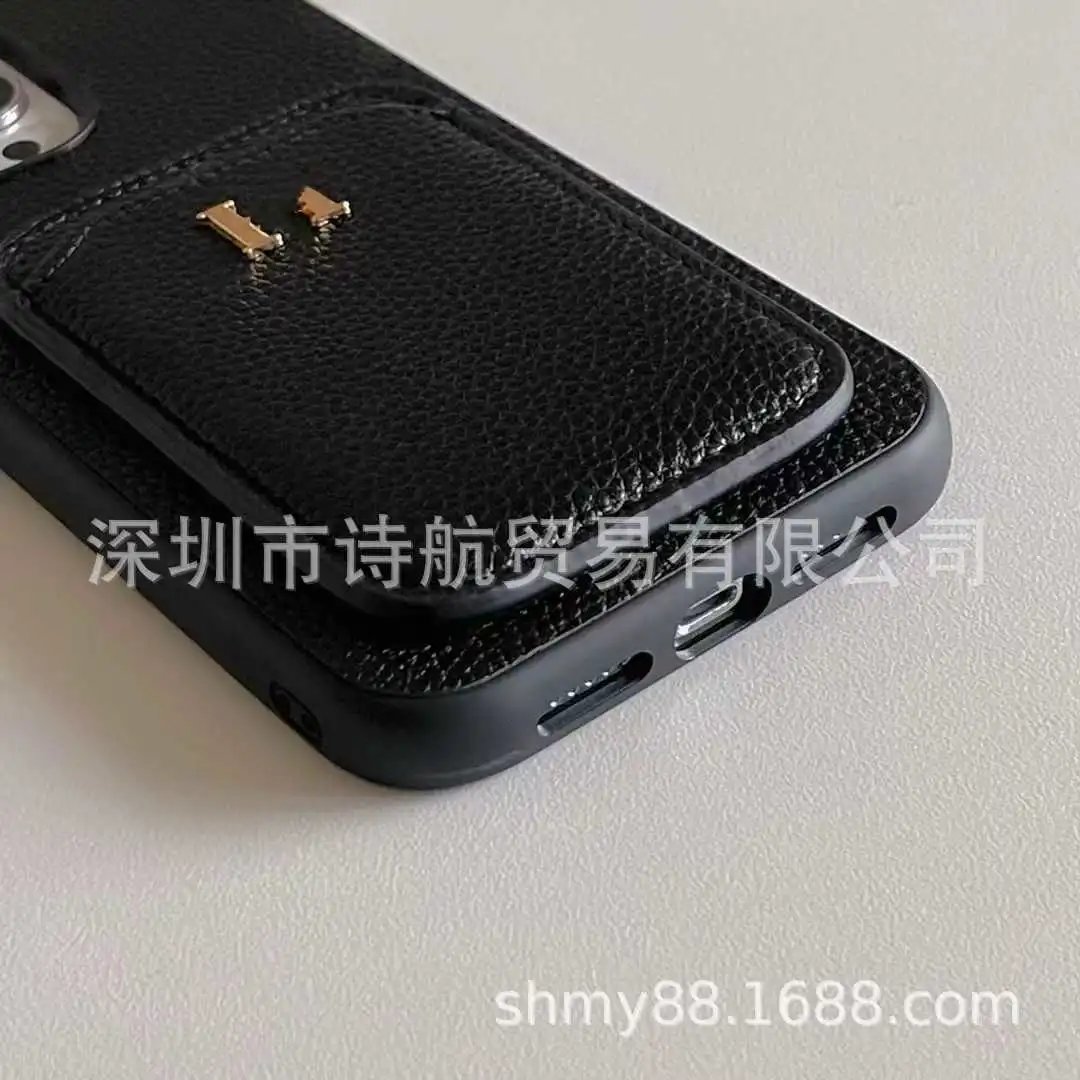 Beige Leather Cardholder Phone Case with Gold Logo - 8