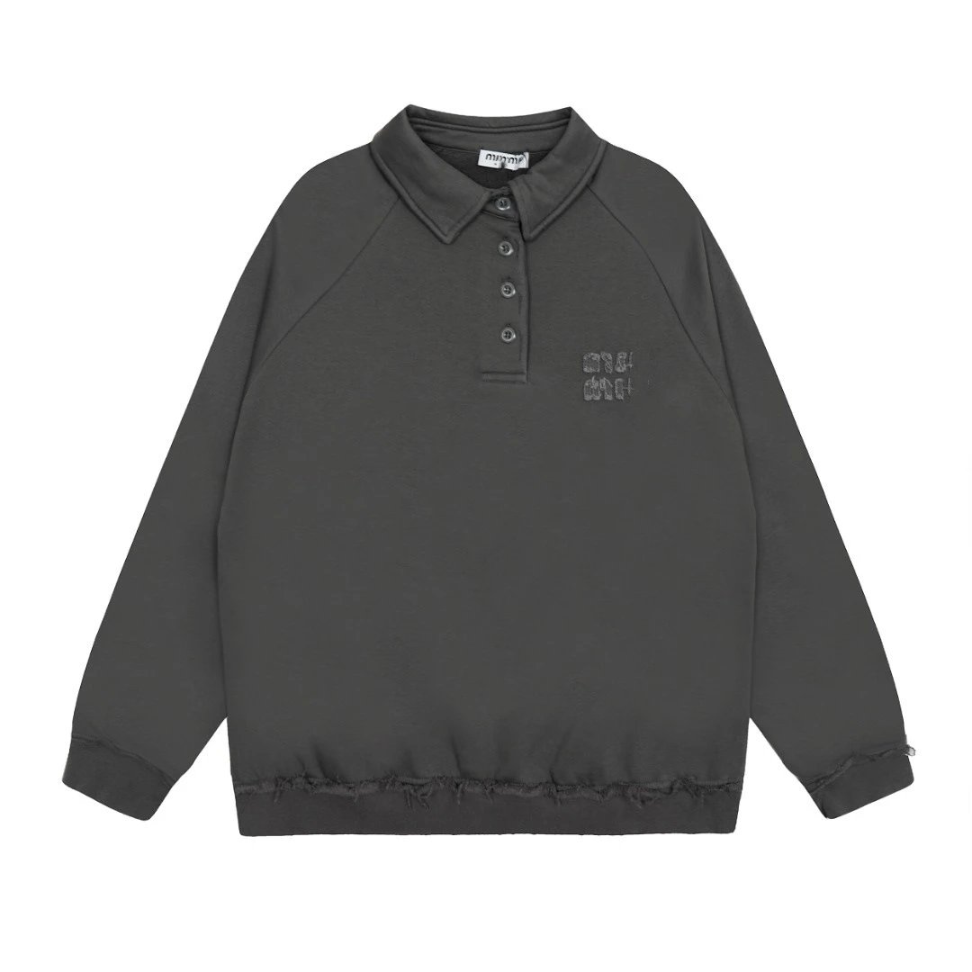 Miu Miu Logo-Embroidered Off-White Polo Sweatshirt - 9