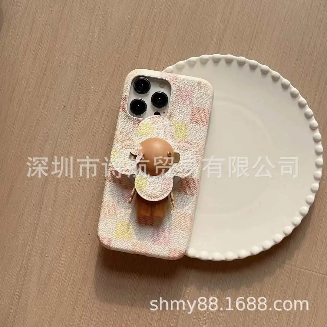 Unbranded Phone Cases Checkered Textured Case with Magnetic Flower Stand image 2
