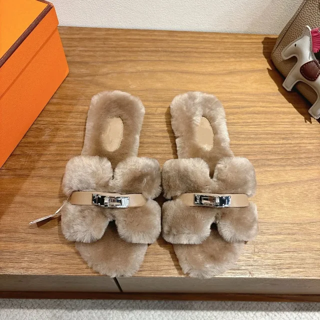 Unbranded Slippers Faux Fur H-Buckle Slide product detail image 5