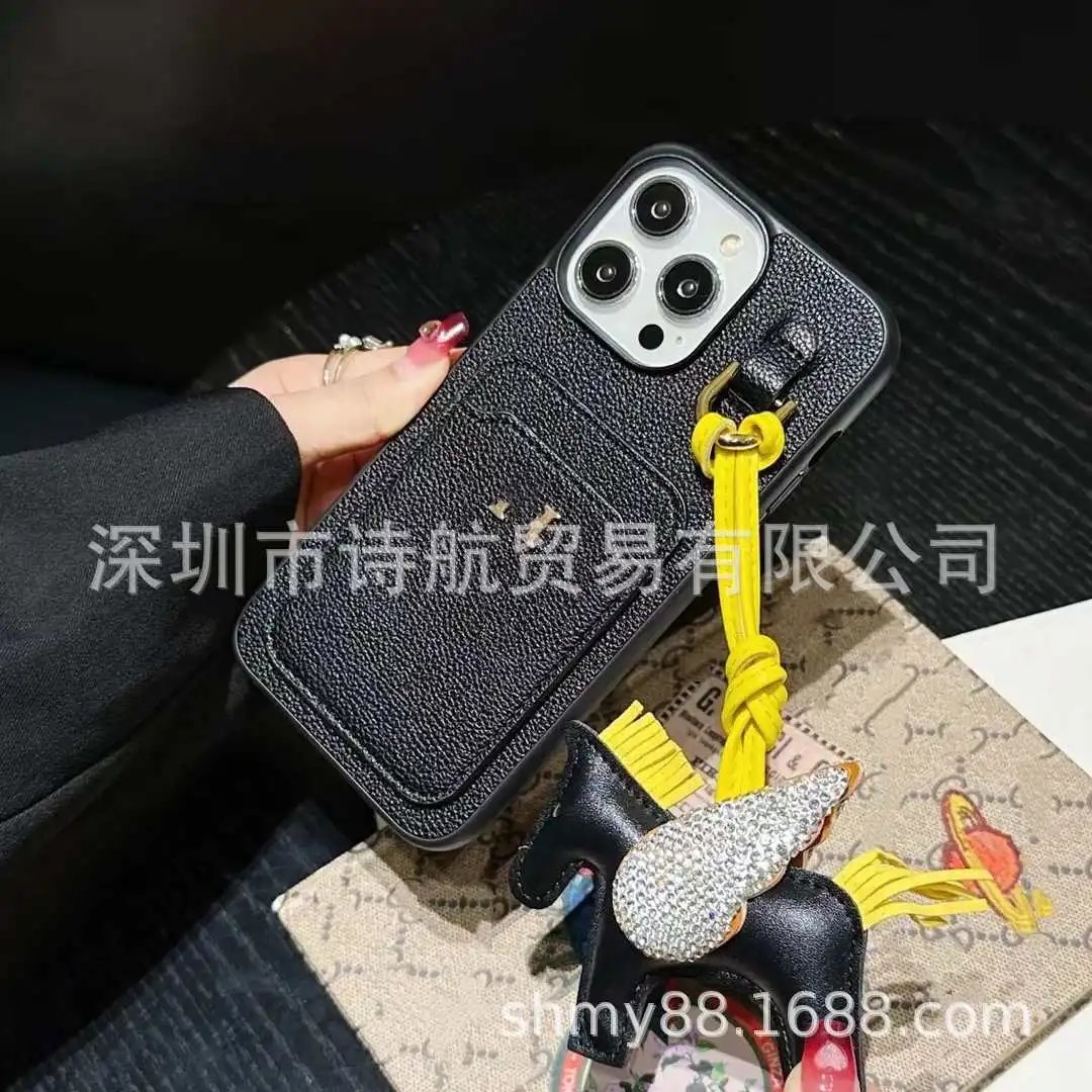 Custom Designer Phone Case with Crystal Wing Charm and Yellow Strap Black Phone-Case